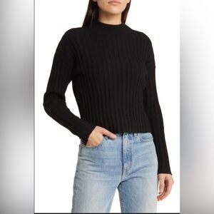 Madewell NWT Readfield Wool Blend Rib Slim Fit Pullover black Crewneck